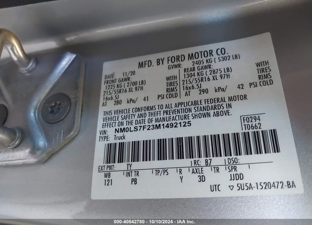 2021 FORD TRANSIT CONNECT XLT CARGO VAN VIN: NM0LS7F23M1492125