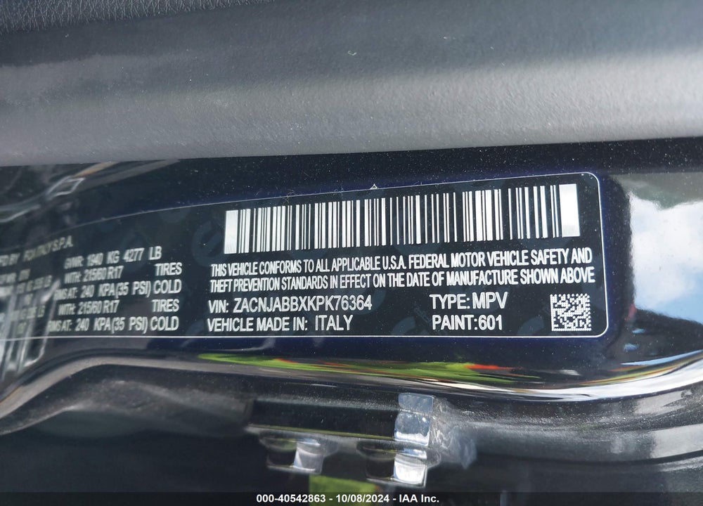 2019 JEEP RENEGADE LATITUDE FWD VIN: ZACNJABBXKPK76364