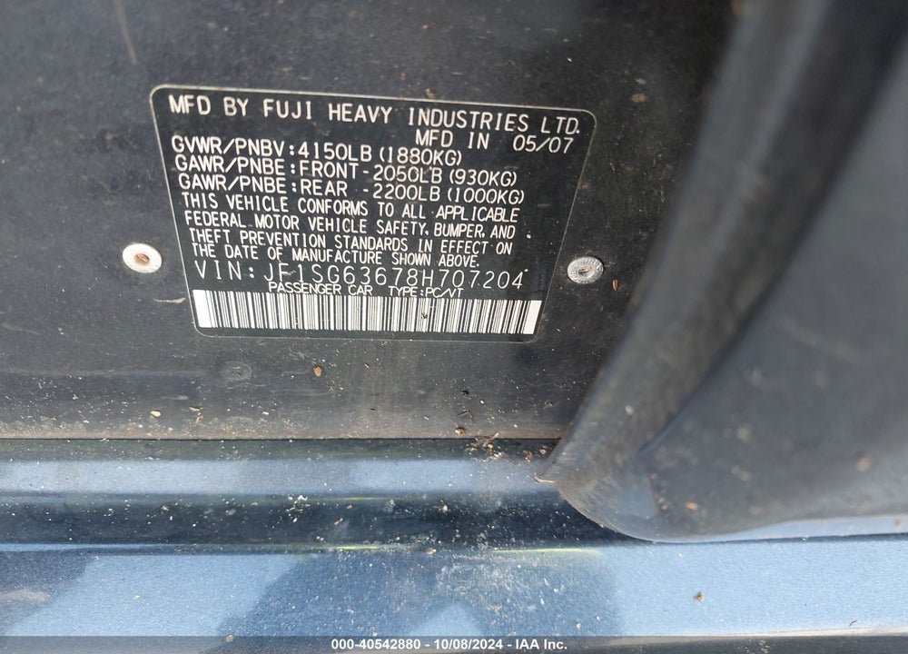 2008 SUBARU FORESTER 2.5X VIN: JF1SG63678H707204