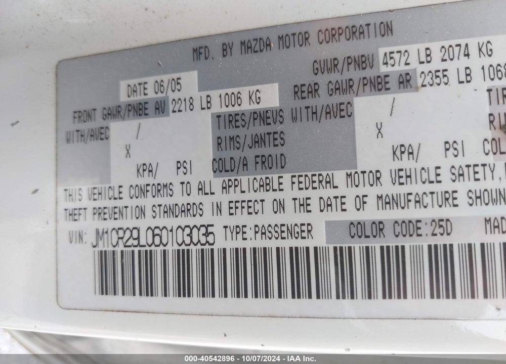 2006 MAZDA 5 TOURING VIN: JM1CR29L060103035