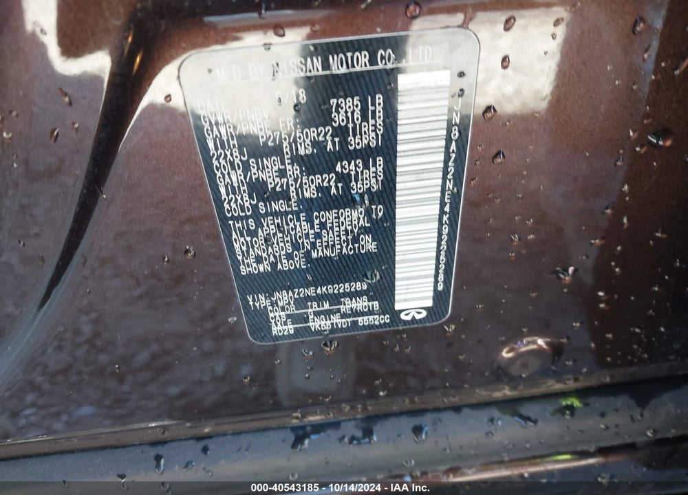 2019 INFINITI QX80 LUXE VIN: JN8AZ2NE4K9225289