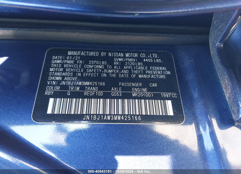 2021 NISSAN ROGUE SPORT S AWD XTRONIC CVT VIN: JN1BJ1AW3MW425166