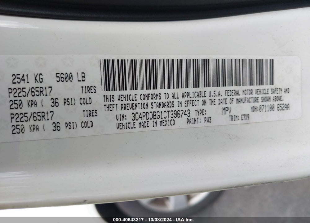 2012 DODGE JOURNEY SXT VIN: 3C4PDDBG1CT396743