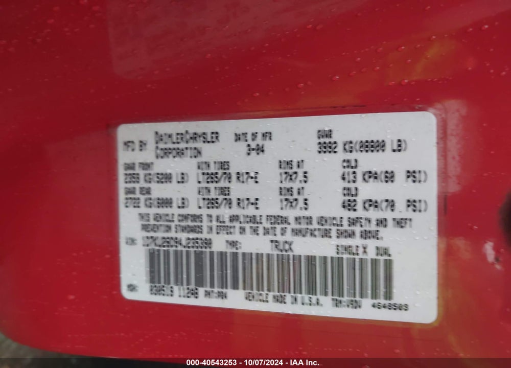 2004 DODGE RAM 2500 SLT/LARAMIE VIN: 1D7KU28D94J235390