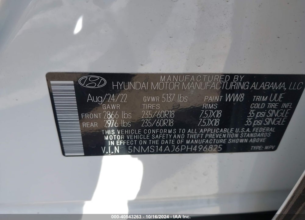 2023 HYUNDAI SANTA FE SE VIN: 5NMS14AJ6PH496825