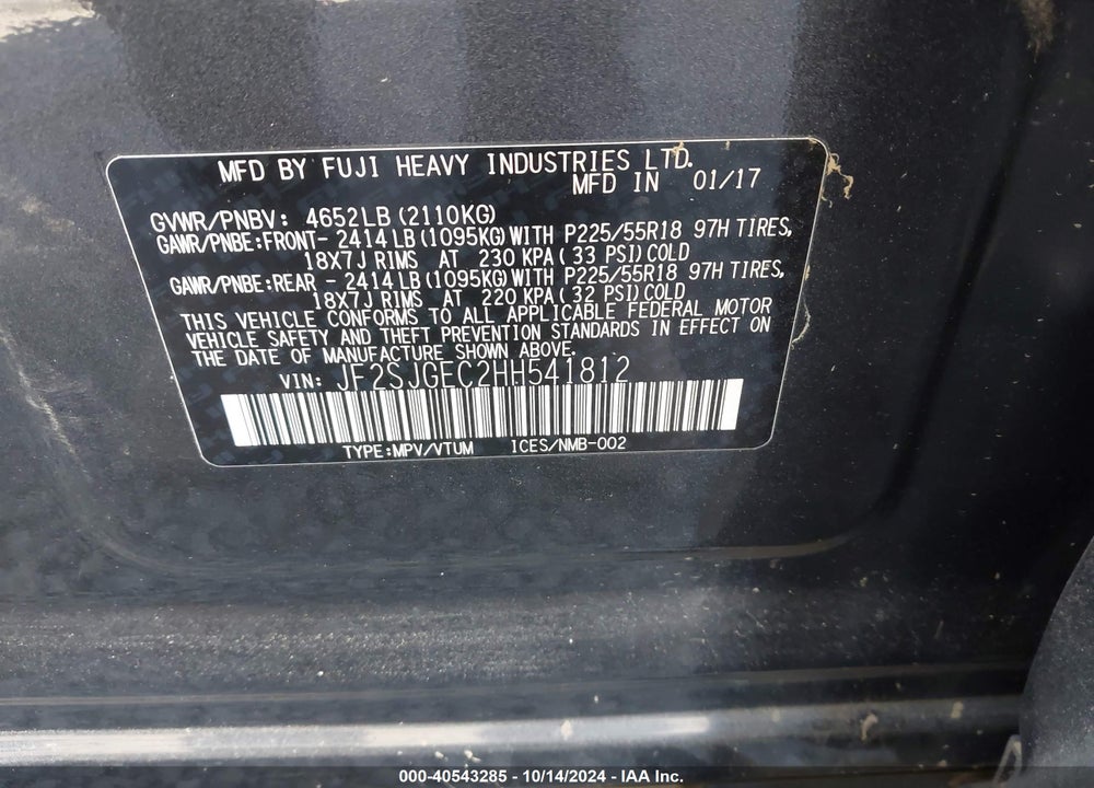 2017 SUBARU FORESTER 2.0XT PREMIUM VIN: JF2SJGEC2HH541812