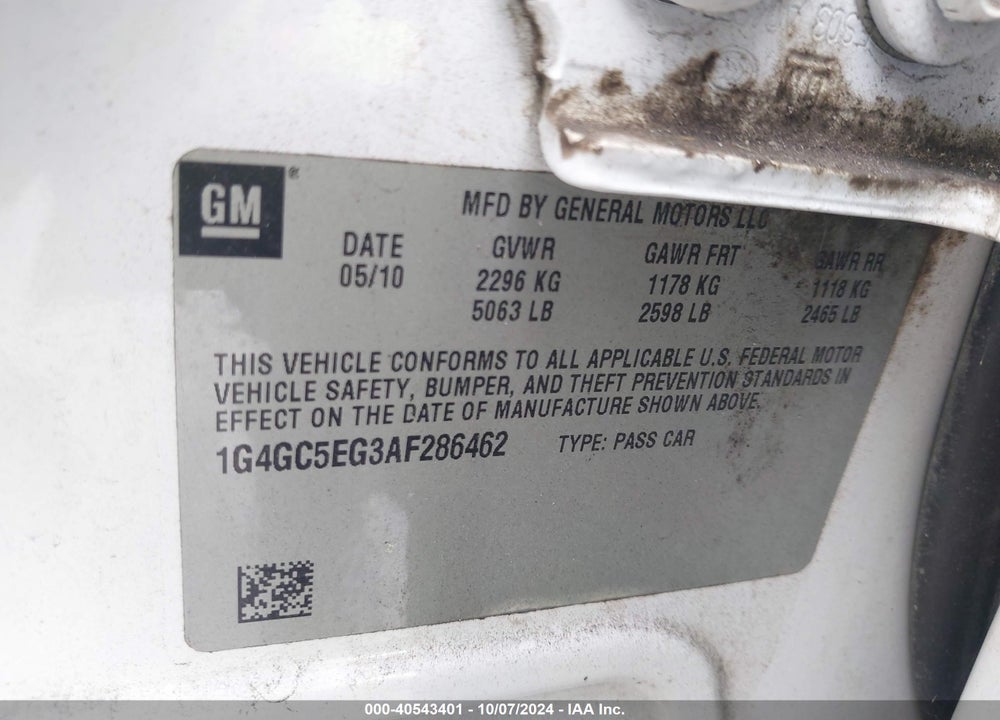 2010 BUICK LACROSSE CXL VIN: 1G4GC5EG3AF286462
