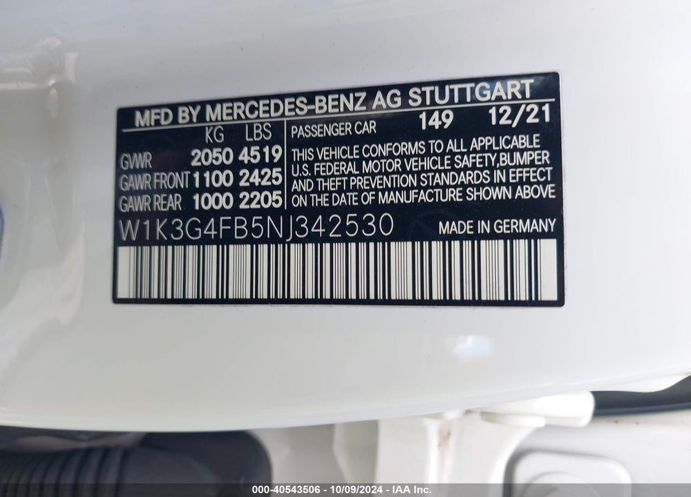 2022 MERCEDES-BENZ A 220 4MATIC VIN: W1K3G4FB5NJ342530