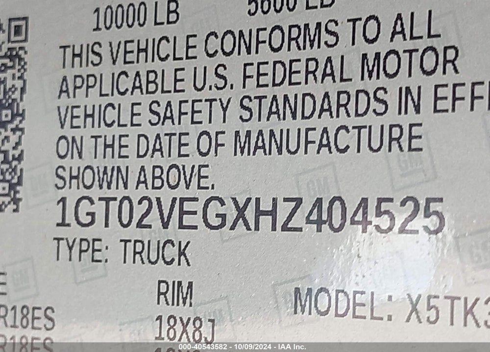 2017 GMC SIERRA 3500HD VIN: 1GT02VEGXHZ404525