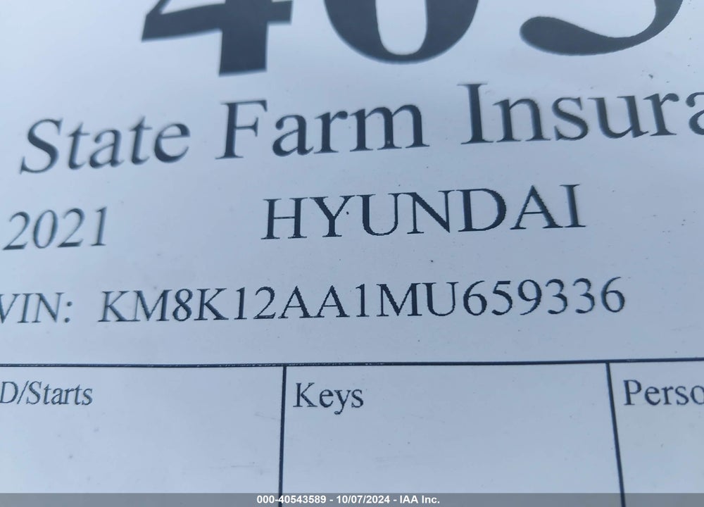 2021 HYUNDAI KONA SE VIN: KM8K12AA1MU659336