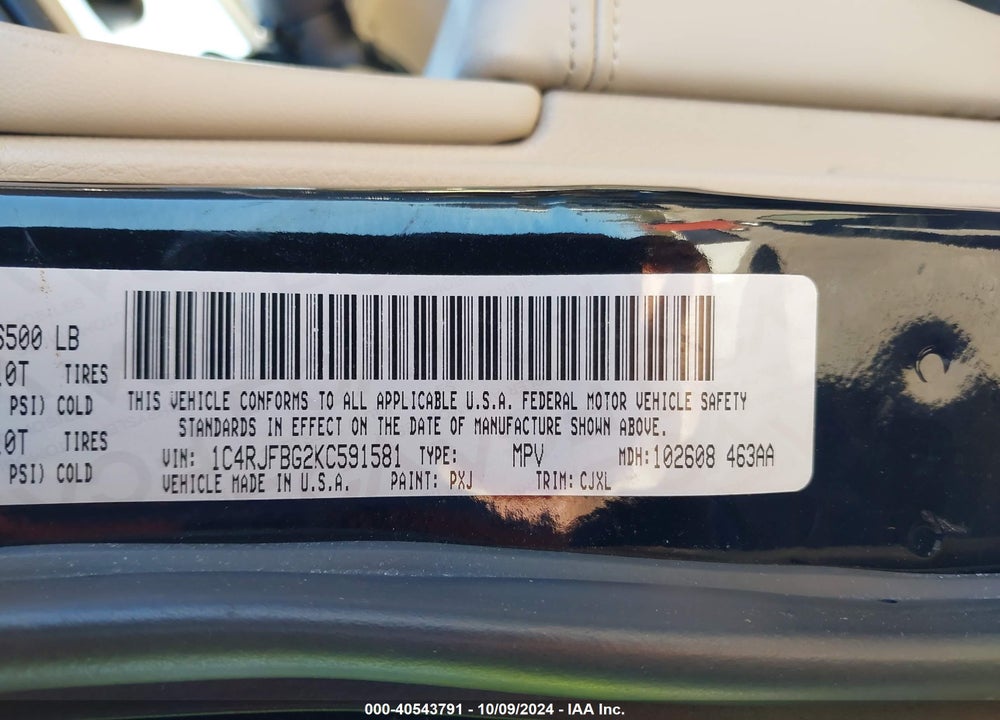 2019 JEEP GRAND CHEROKEE LIMITED 4X4 VIN: 1C4RJFBG2KC591581