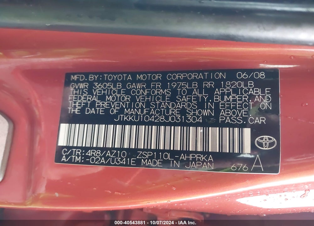 2008 SCION XD VIN: JTKKU10428J031304