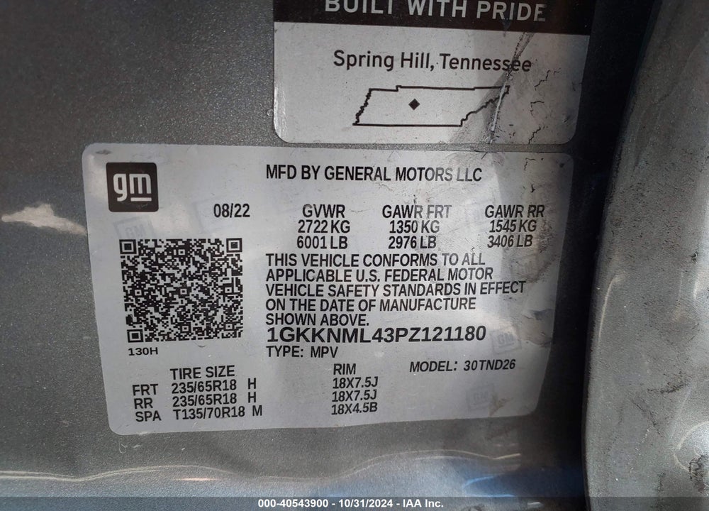 2023 GMC ACADIA FWD SLT VIN: 1GKKNML43PZ121180