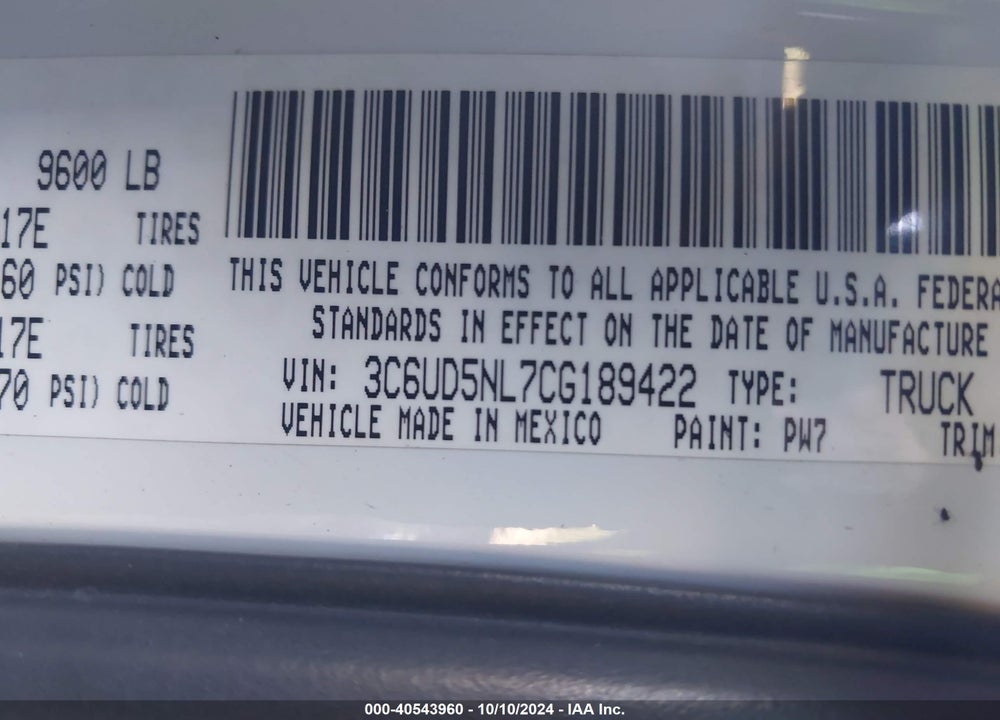 2012 RAM 2500 LAIE VIN: 3C6UD5NL7CG189422