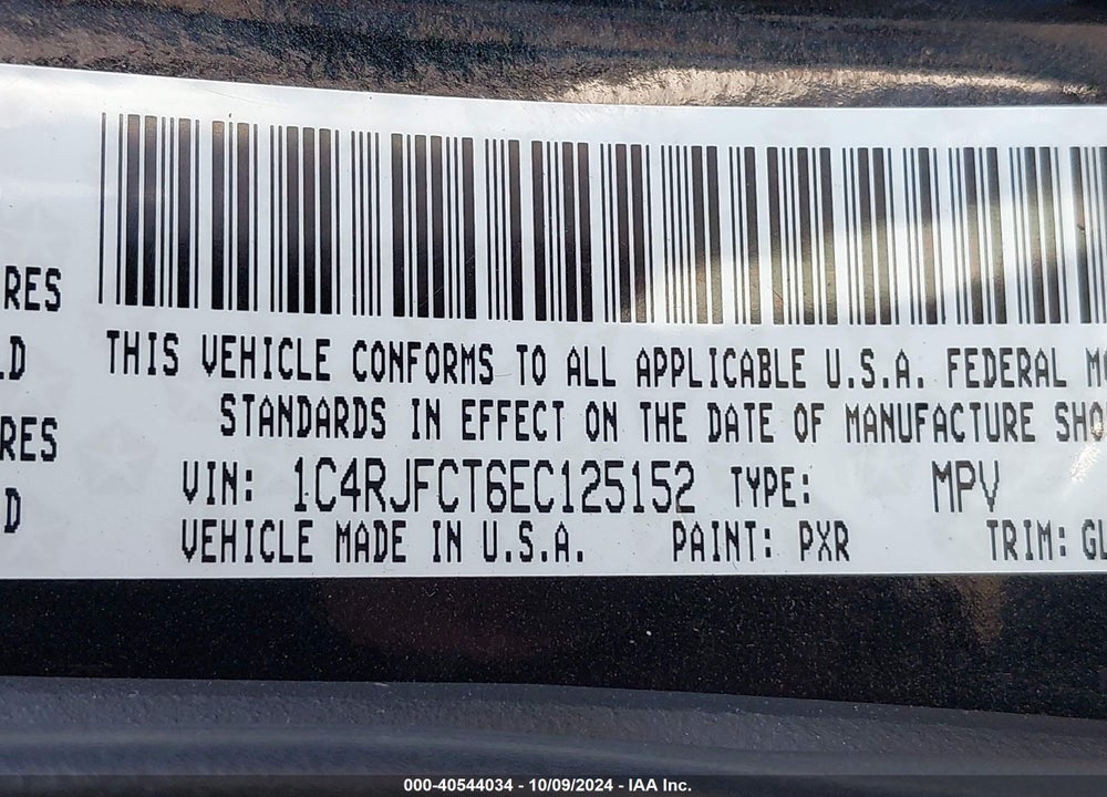 2014 CHEROKEE JEEP GRAND  OVERLAND VIN: 1C4RJFCT6EC125152