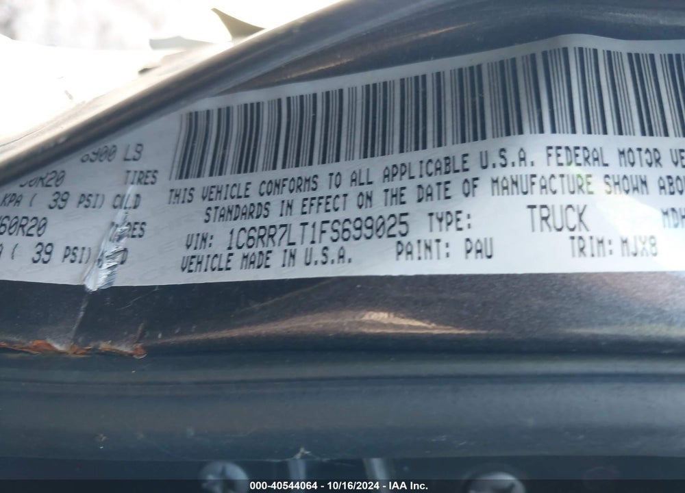 2015 RAM 1500 BIG HORN VIN: 1C6RR7LT1FS699025