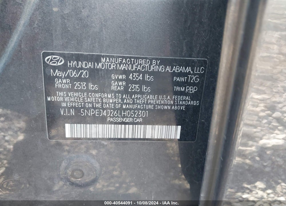 2020 HYUNDAI SONATA SEL PLUS VIN: 5NPEJ4J26LH052301
