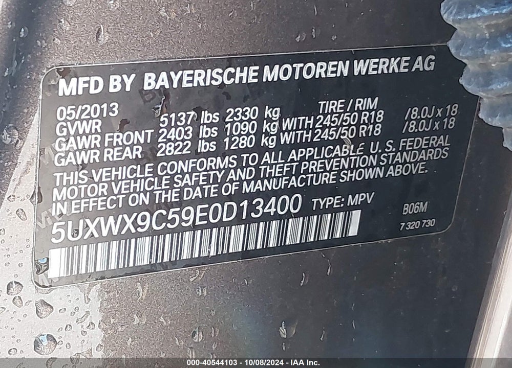 2014 BMW X3 XDRIVE28I VIN: 5UXWX9C59E0D13400
