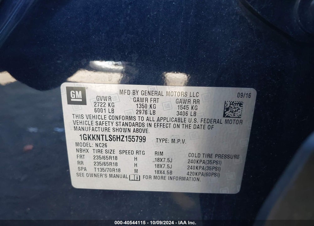 2017 GMC ACADIA SLE-2 VIN: 1GKKNTLS6HZ155799