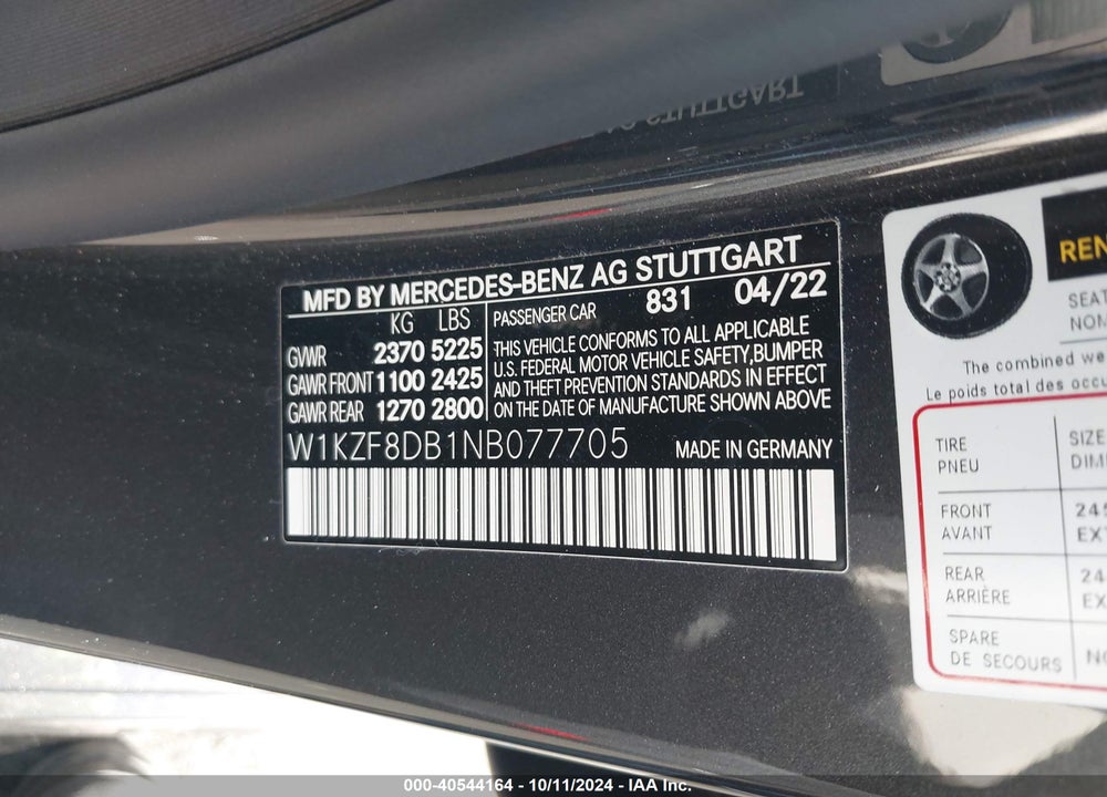 2022 MERCEDES-BENZ E 350 VIN: W1KZF8DB1NB077705
