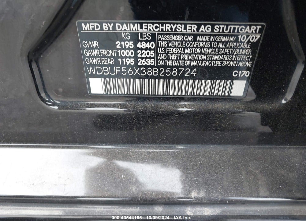 2008 MERCEDES-BENZ E 350 VIN: WDBUF56X38B258724