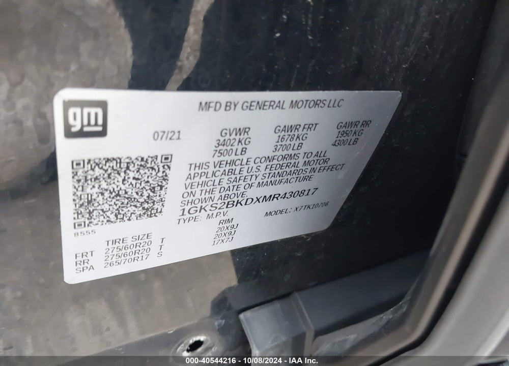 2021 GMC YUKON 4WD SLT VIN: 1GKS2BKDXMR430817