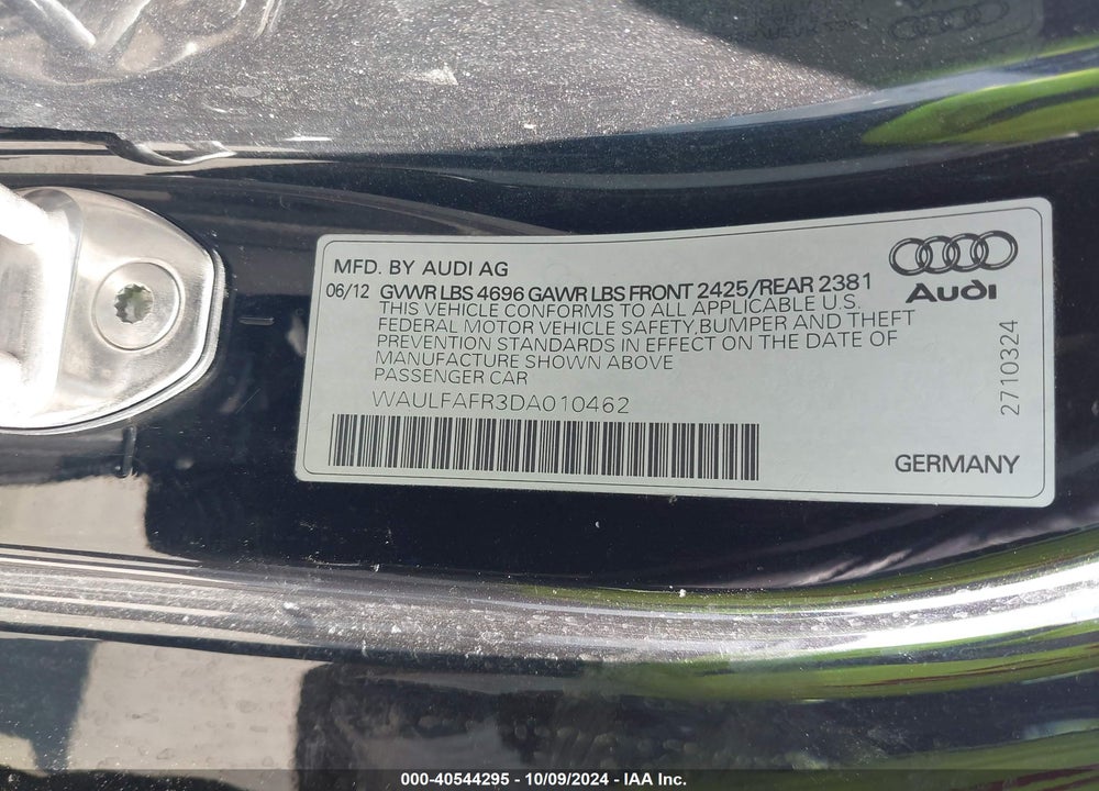 2013 AUDI A5 2.0T PREMIUM VIN: WAULFAFR3DA010462