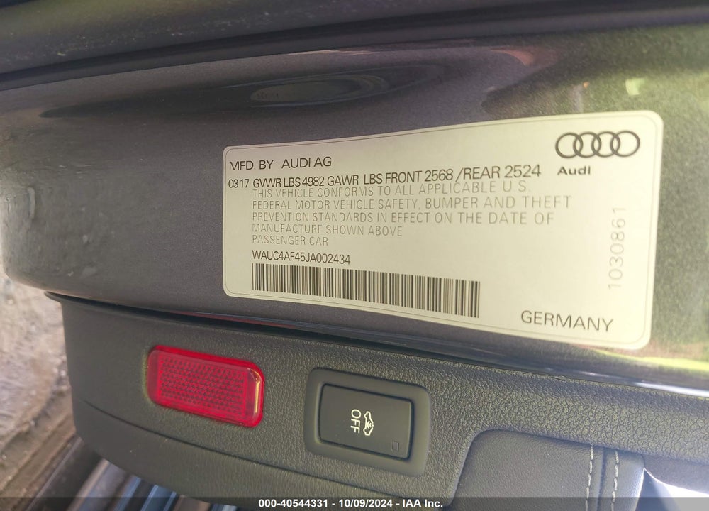 2018 AUDI S4 3.0T PREMIUM PLUS VIN: WAUC4AF45JA002434