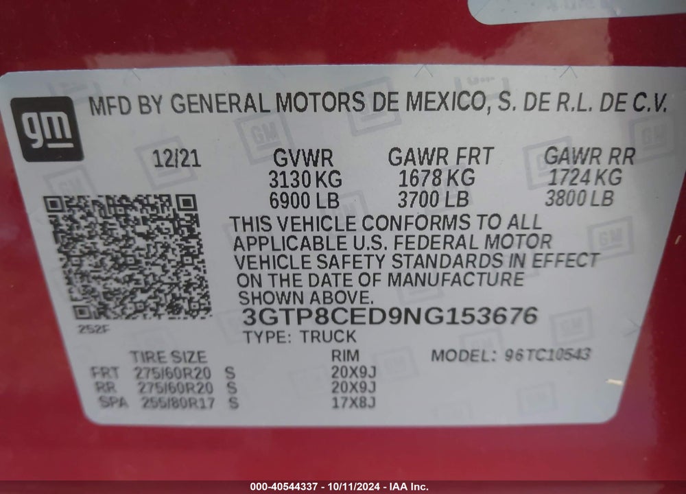 2022 GMC SIERRA 1500 LIMITED 2WD  SHORT BOX ELEVATION VIN: 3GTP8CED9NG153676