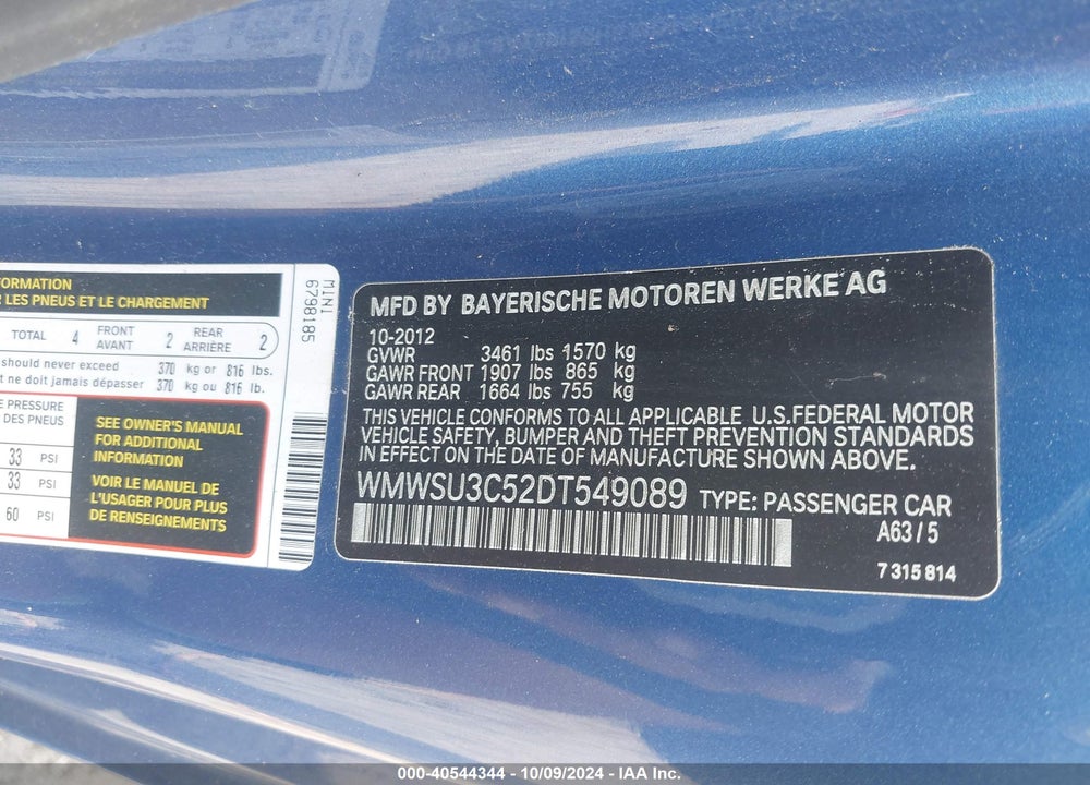 2013 MINI HARDTOP COOPER VIN: WMWSU3C52DT549089