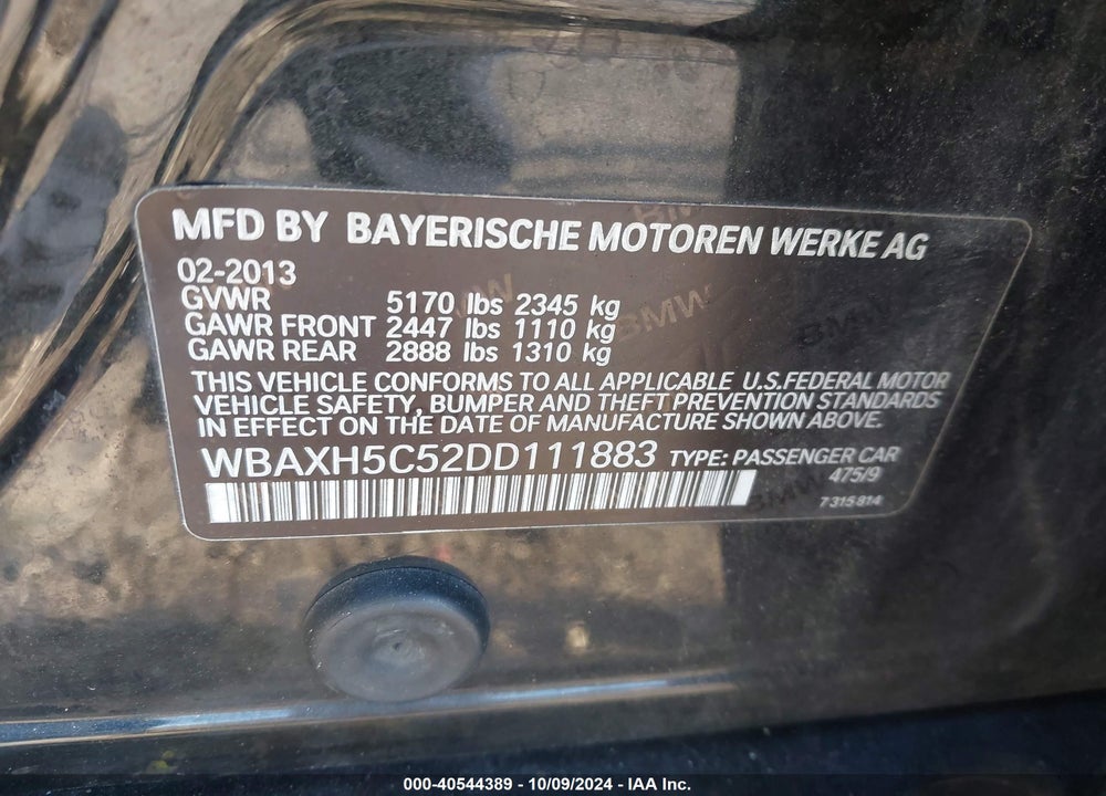 2013 BMW 528I XDRIVE VIN: WBAXH5C52DD111883