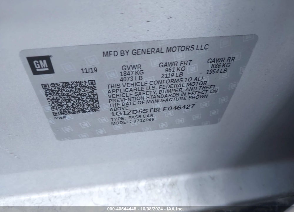 2020 CHEVROLET MALIBU FWD LT VIN: 1G1ZD5ST8LF046427