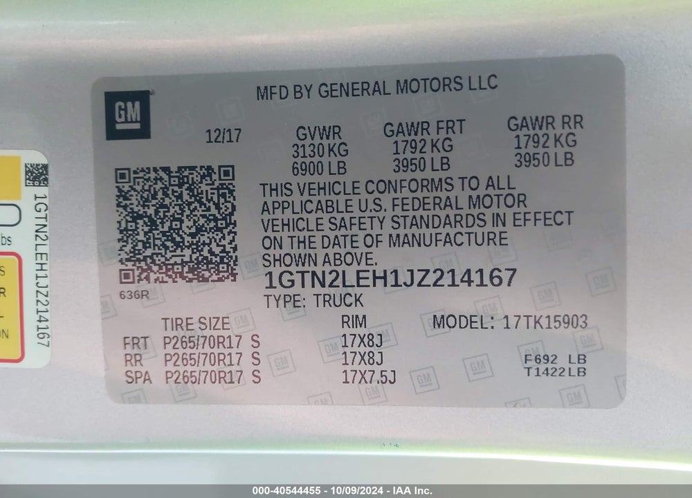 2018 GMC SIERRA 1500 VIN: 1GTN2LEH1JZ214167