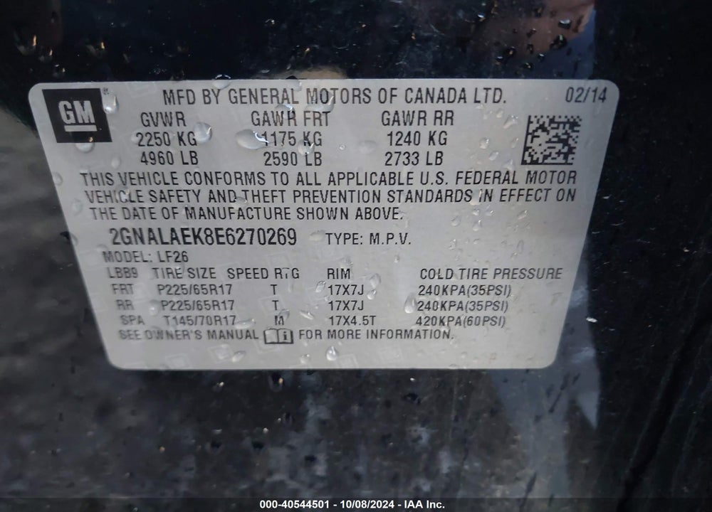 2014 CHEVROLET EQUINOX LS VIN: 2GNALAEK8E6270269