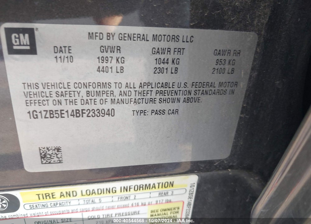 2011 CHEVROLET MALIBU LS VIN: 1G1ZB5E14BF233940