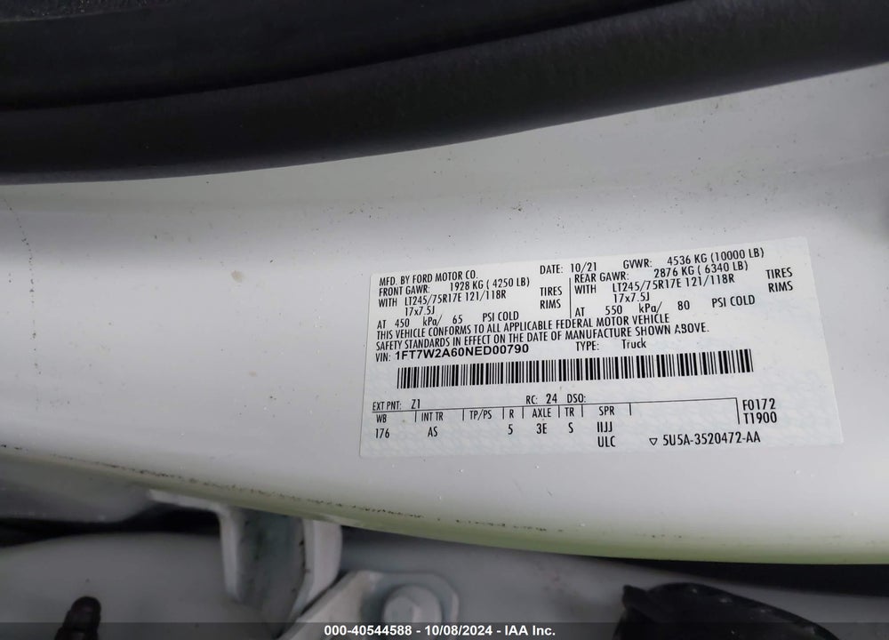 2022 FORD F-250 XL VIN: 1FT7W2A60NED00790