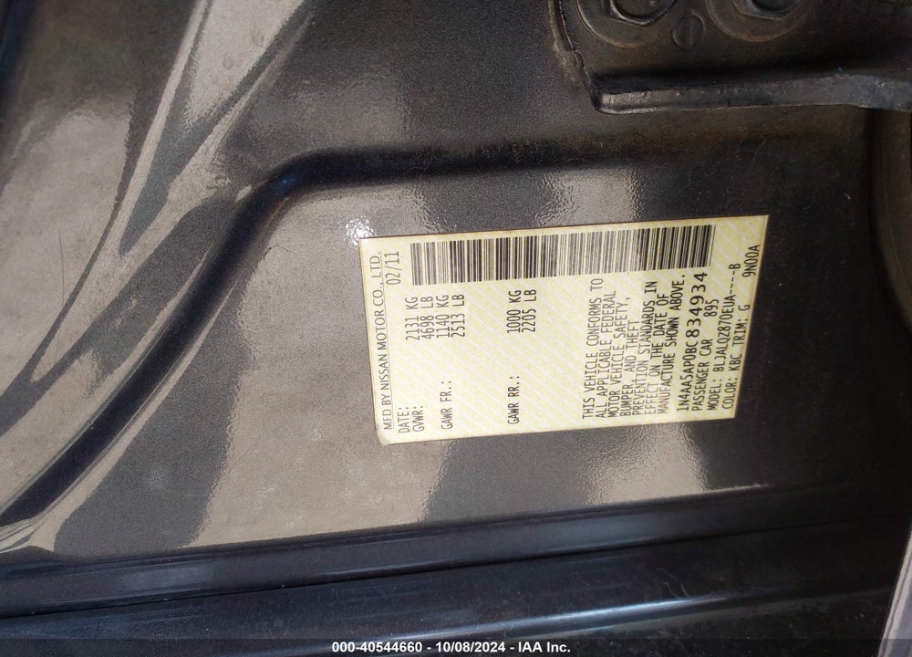 2011 NISSAN MAXIMA 3.5 S VIN: 1N4AA5AP0BC834934