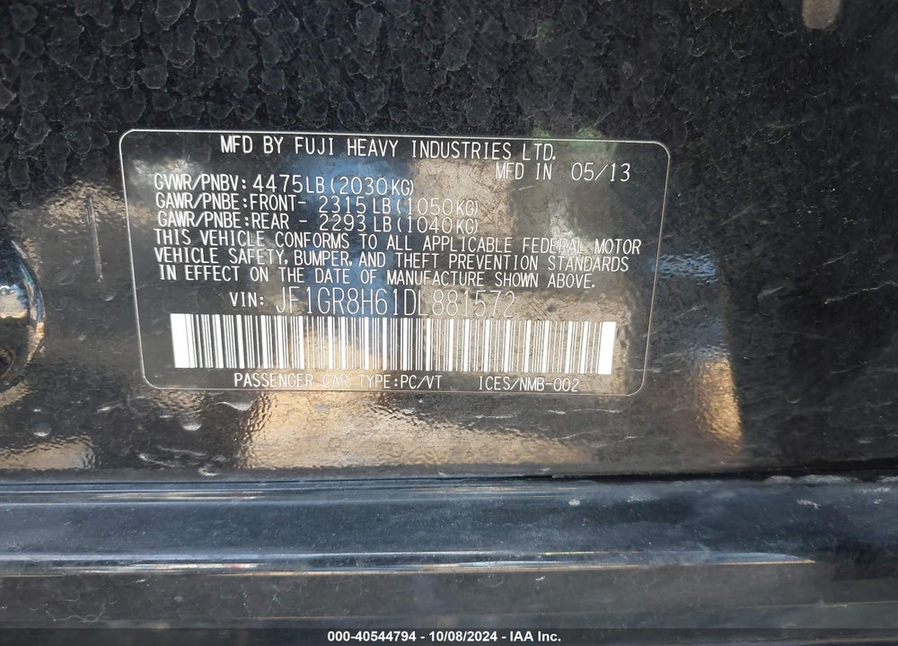 2013 SUBARU IMPREZA WRX STI VIN: JF1GR8H61DL881572
