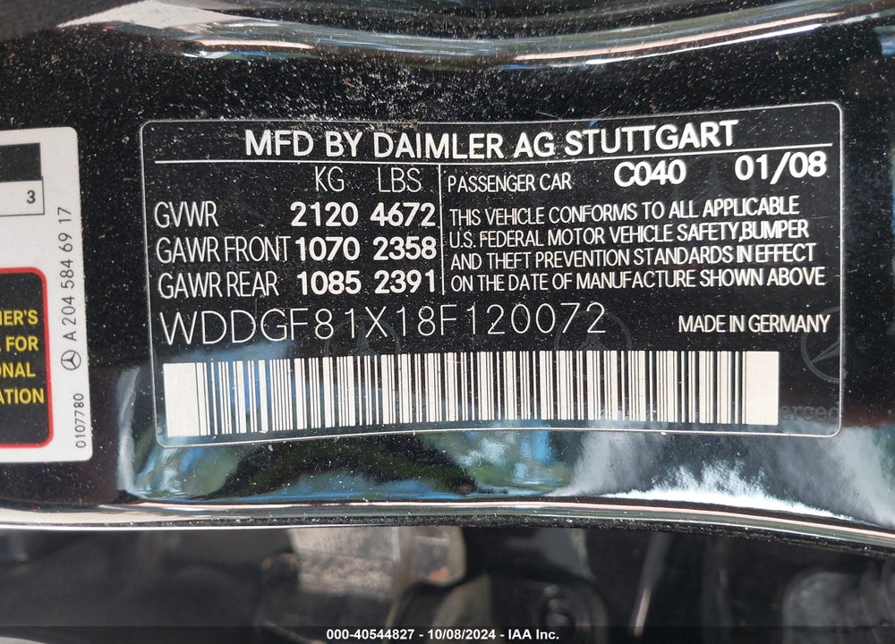 2008 MERCEDES-BENZ C 300 LUXURY 4MATIC/SPORT 4MATIC VIN: WDDGF81X18F120072