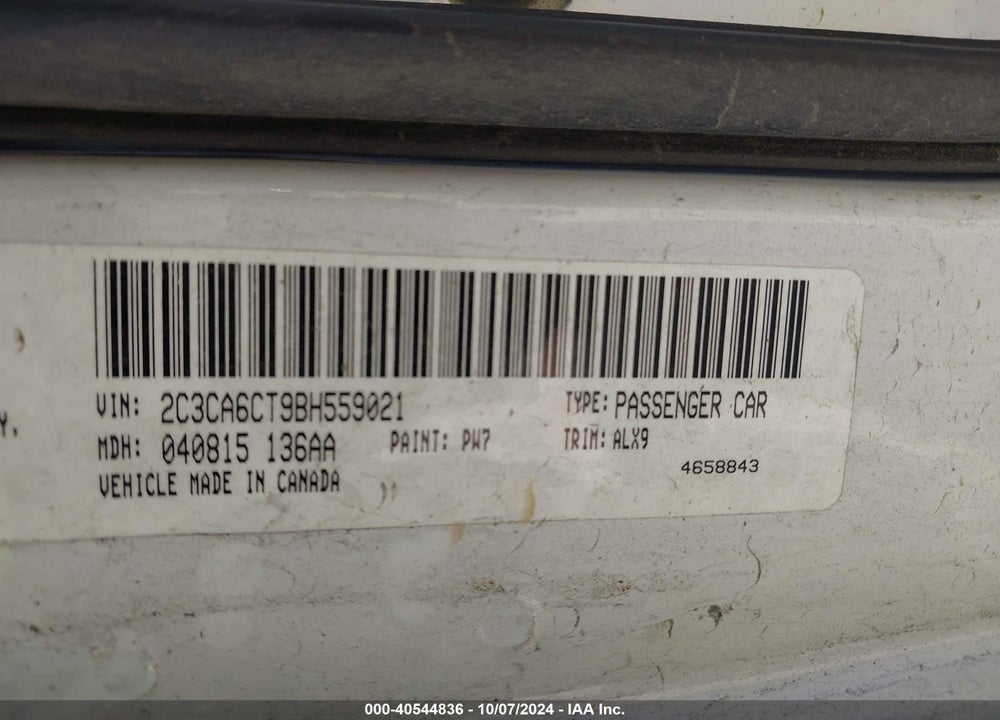 2011 CHRYSLER 300C VIN: 2C3CA6CT9BH559021