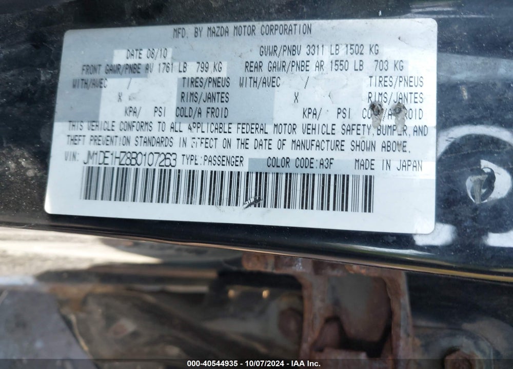 2011 MAZDA 2 TOURING VIN: JM1DE1HZ8B0107263