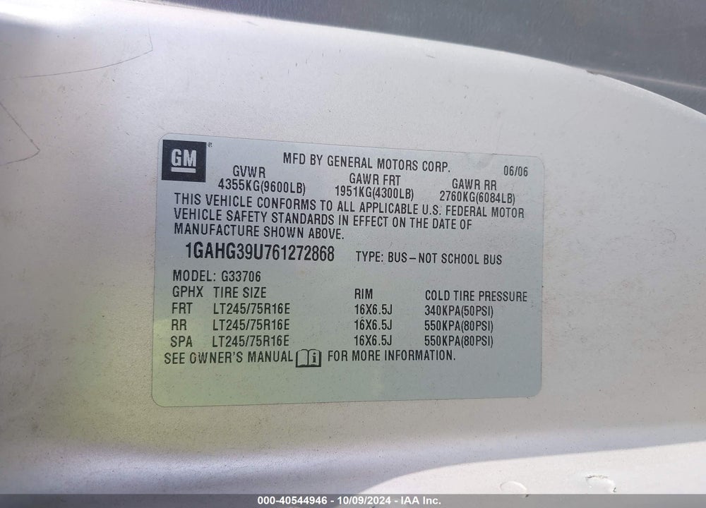 2006 CHEVROLET EXPRESS LS VIN: 1GAHG39U761272868