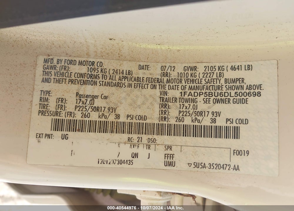 2013 FORD C-MAX HYBRID SEL VIN: 1FADP5BU6DL500698
