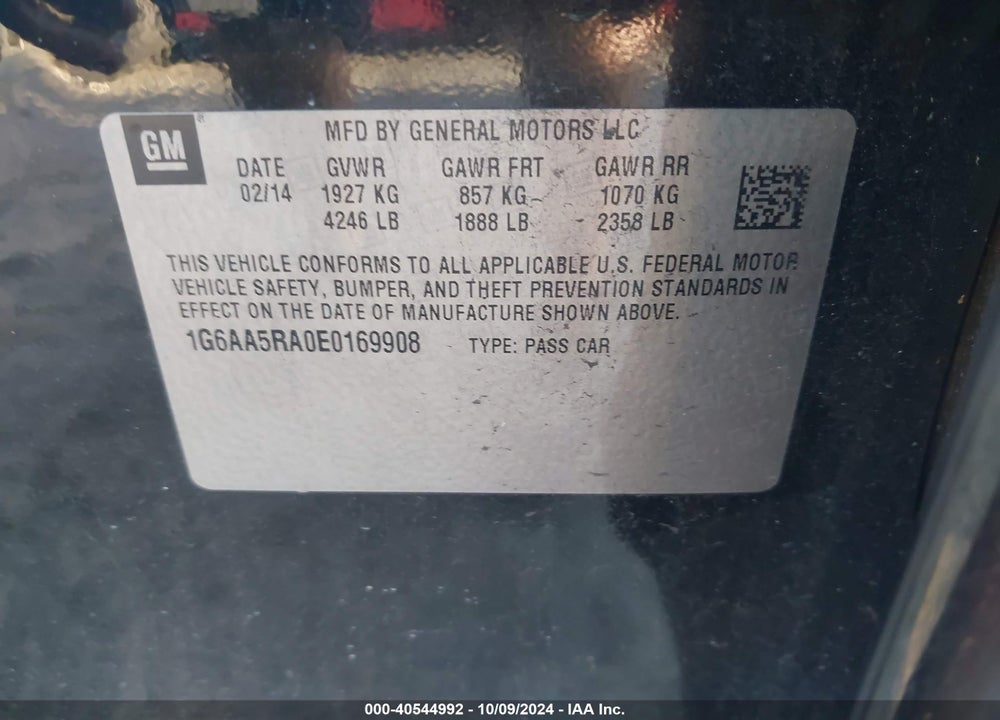 2014 CADILLAC ATS STANDARD VIN: 1G6AA5RA0E0169908