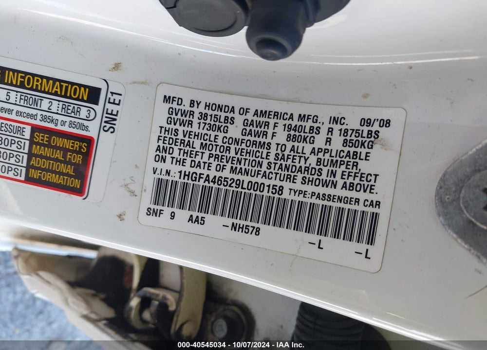 2009 HONDA CIVIC GX VIN: 1HGFA46529L000158