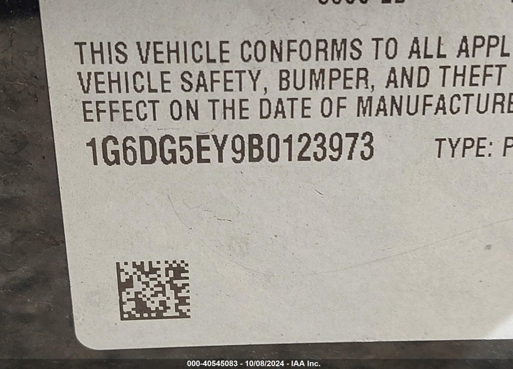 2011 CADILLAC CTS LUXURY VIN: 1G6DG5EY9B0123973