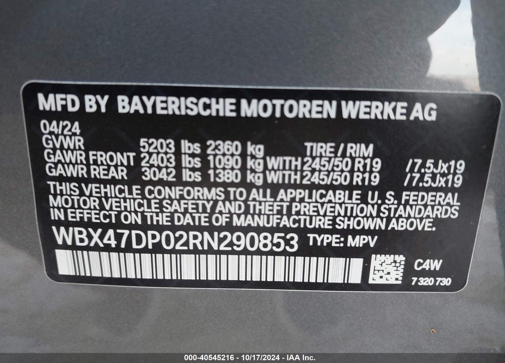 2024 BMW X3 SDRIVE30I VIN: WBX47DP02RN290853