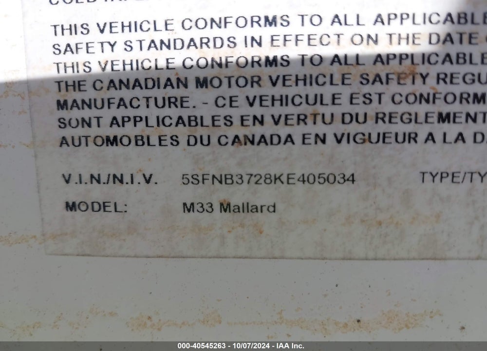 2019 HEARTLAND RV MALLARD VIN: 5SFNB3728KE405034