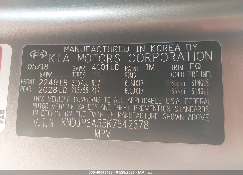 2019 KIA SOUL VIN: KNDJP3A55K7642378