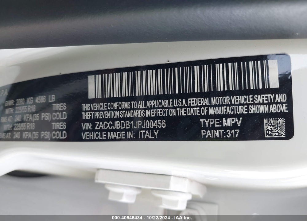 2018 JEEP RENEGADE LIMITED 4X4 VIN: ZACCJBDB1JPJ00456